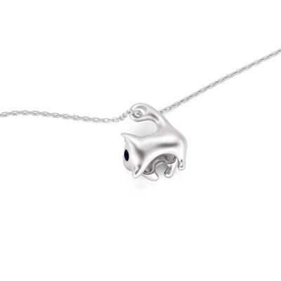 Juelvia Playful Curved Tail Cat Pendant Necklace