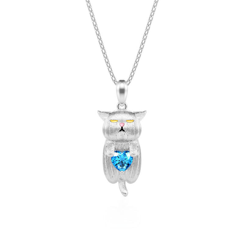 Angry Cat Hug Heart Necklace Sterling Silver