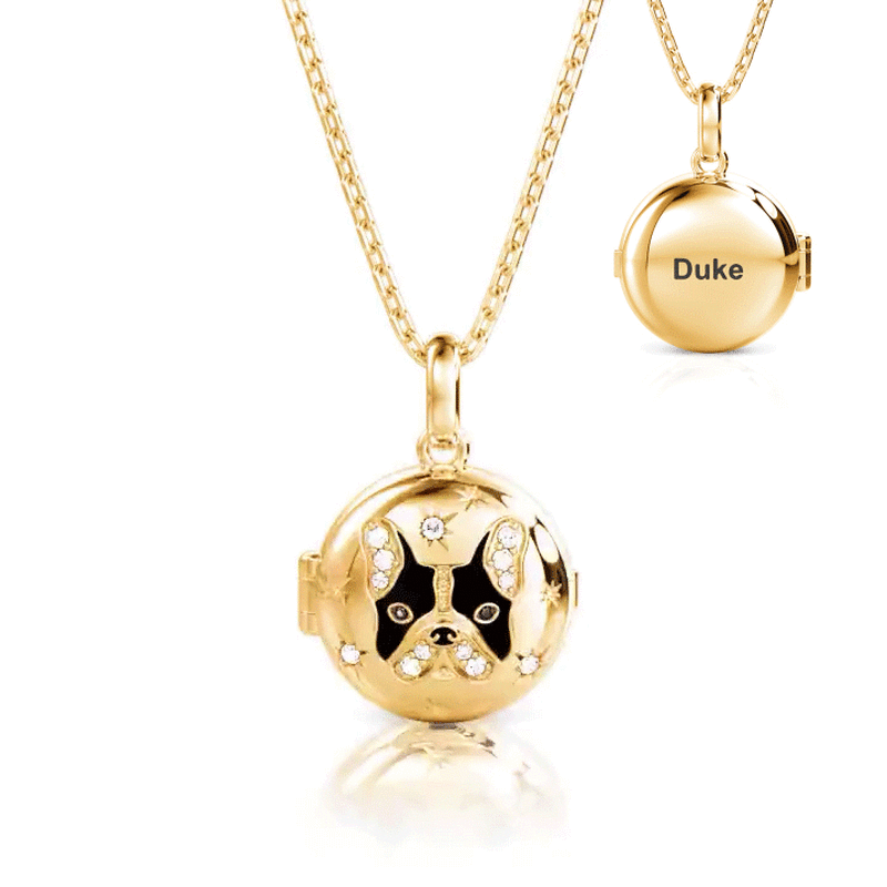 Petland Bulldog Custom Engraved Photo Locket Necklace