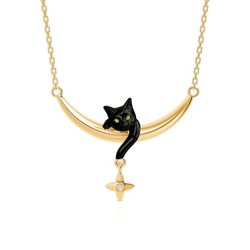 Petland Black Cat Moon Necklace With Star Accent