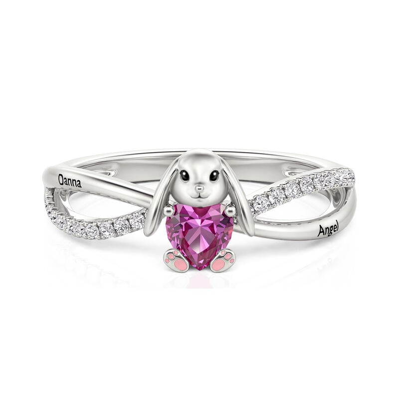 Petland Custom Lop Bunny Engraved Ring with Birthstone