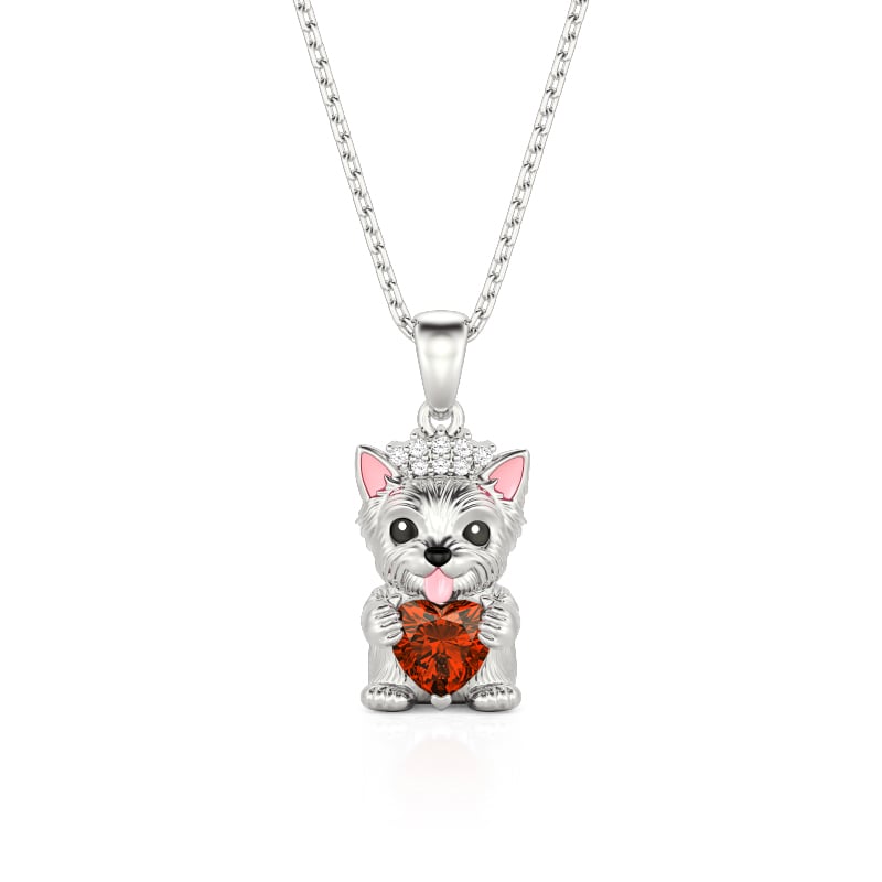 Petland Custom Crown Yorkshire Terrier Necklace with Heart Birthstone