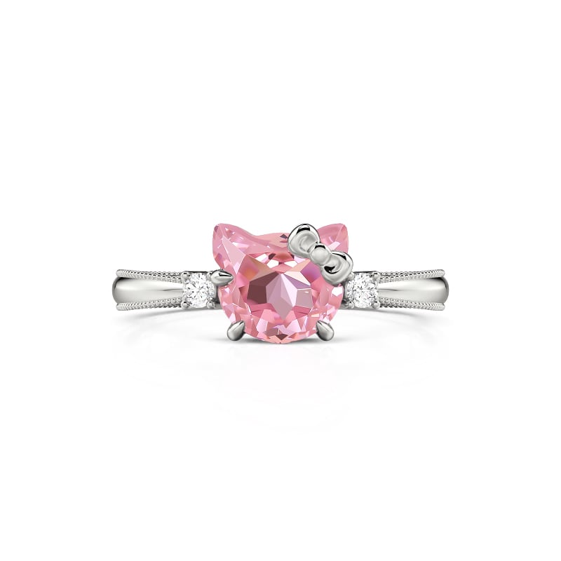 Petland Milgrain Minimalist Pink Cat Engagement Ring