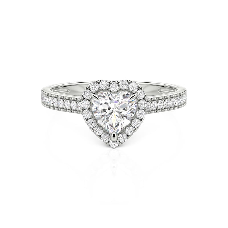 10K/14K/18K Gold Platinum Halo Heart Cut Ring