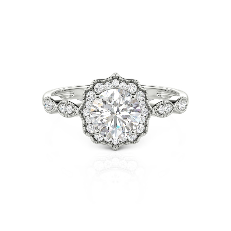 10K/14K/18K Gold Platinum Halo Round Cut Vintage Ring