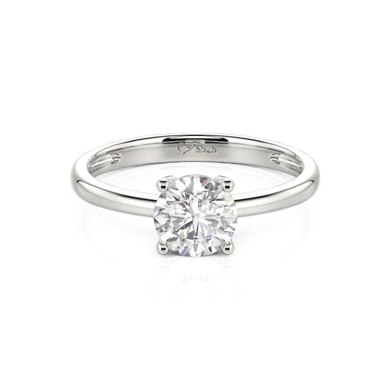 Round Cut Solitaire Sterling Silver Ring