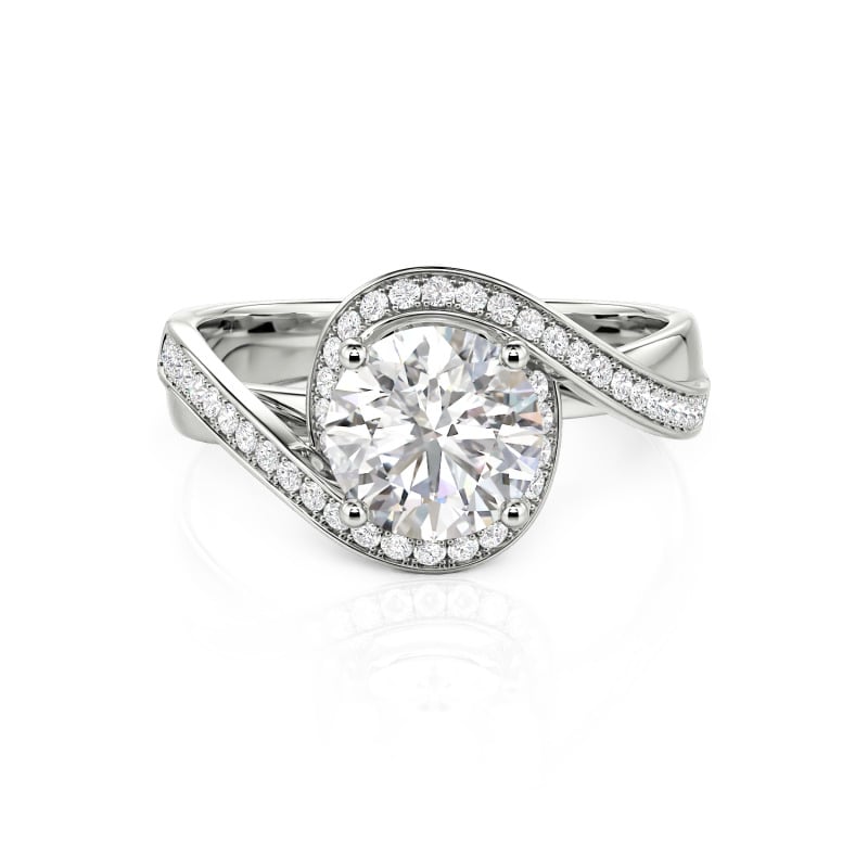 10K/14K/18K Gold Platinum Twist Halo Round Cut Ring