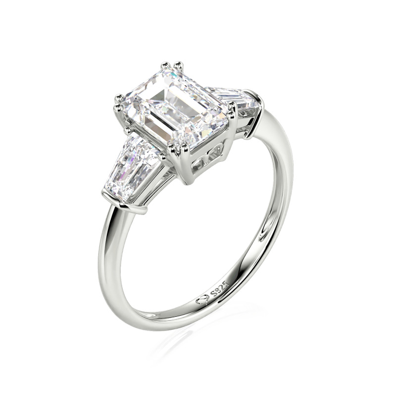 Juelvia Three Stone Emerald Cut Sterling Silver Ring