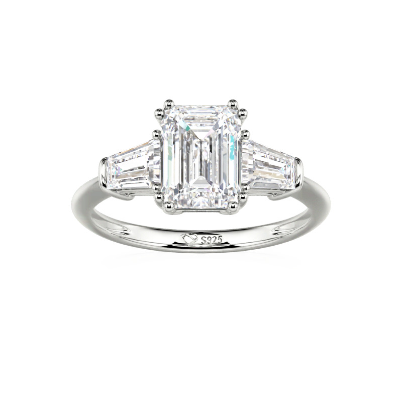 Juelvia Three Stone Emerald Cut Sterling Silver Ring