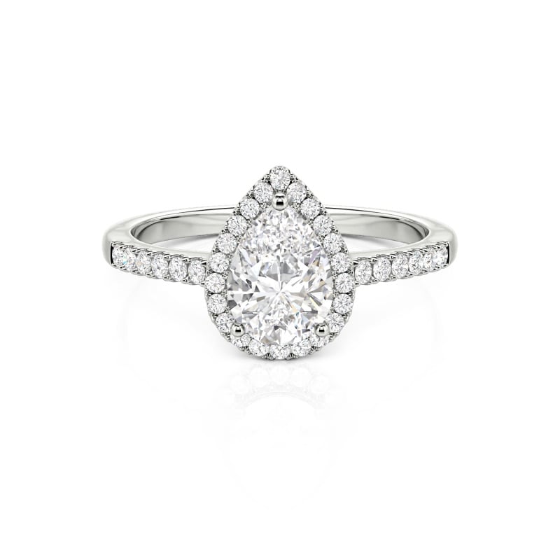 Halo Pear Cut Sterling Silver Ring