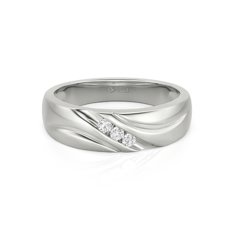 10K/14K/18K Gold Platinum Round Cut Three Stone Men's Band