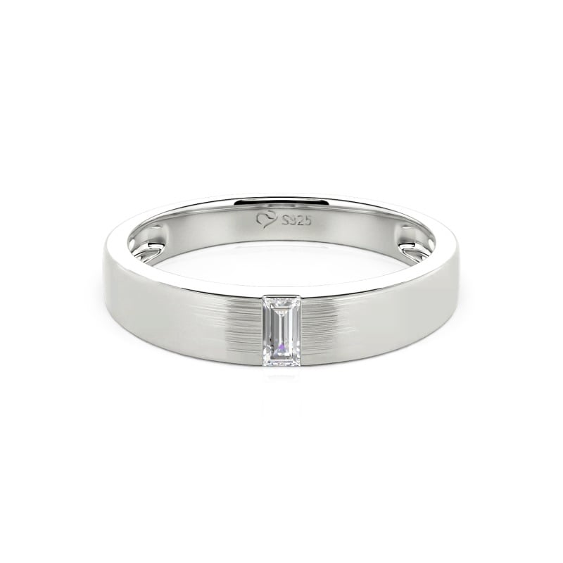 Emerald Cut Sterling Silver Men's Classic Band