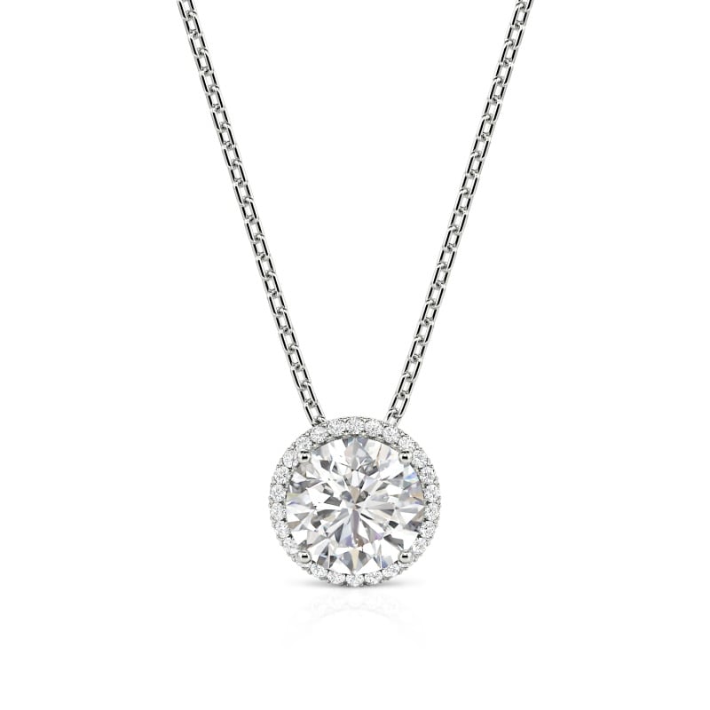 10K/14K/18K Gold Platinum Halo Round Cut Necklace