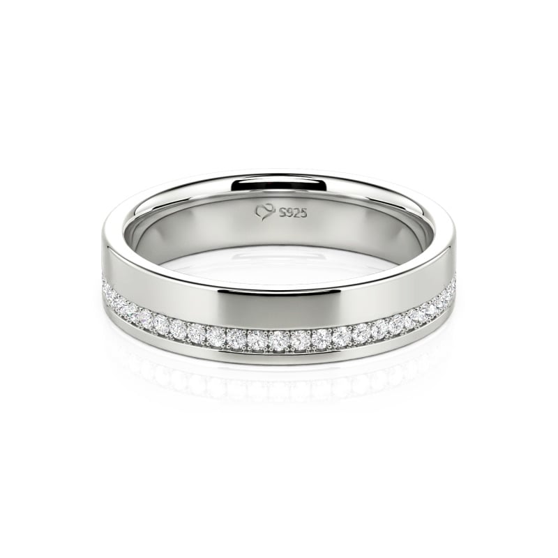 Round Cut Sterling Silver Men's Band