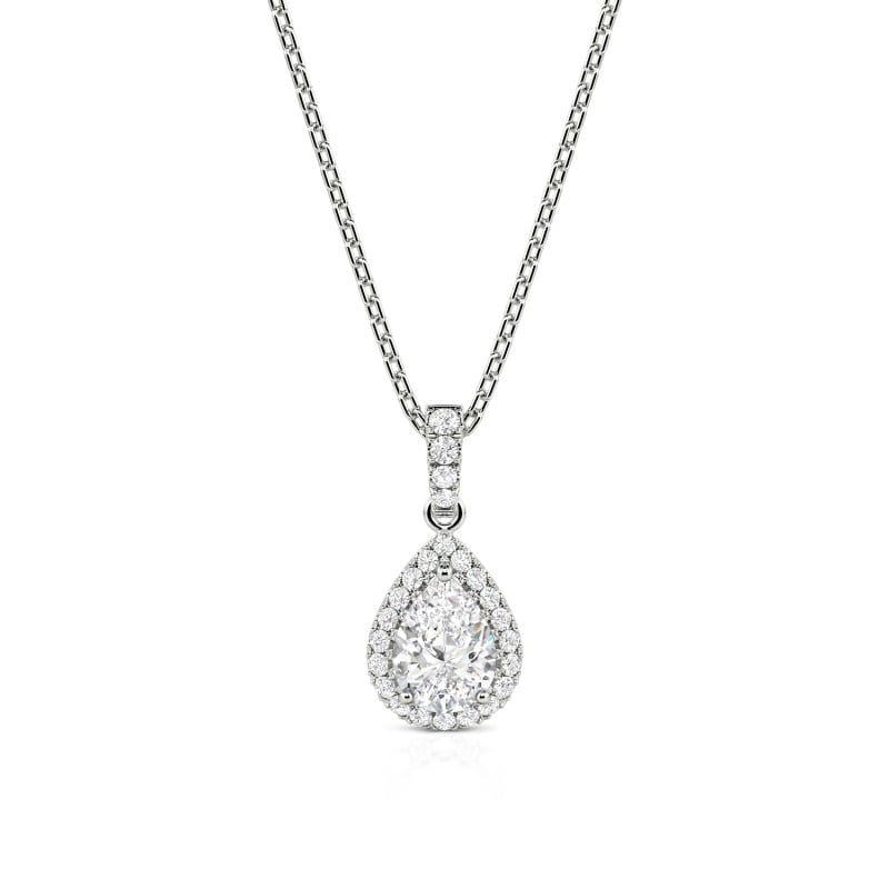 Halo Pear Cut Sterling Silver Necklace