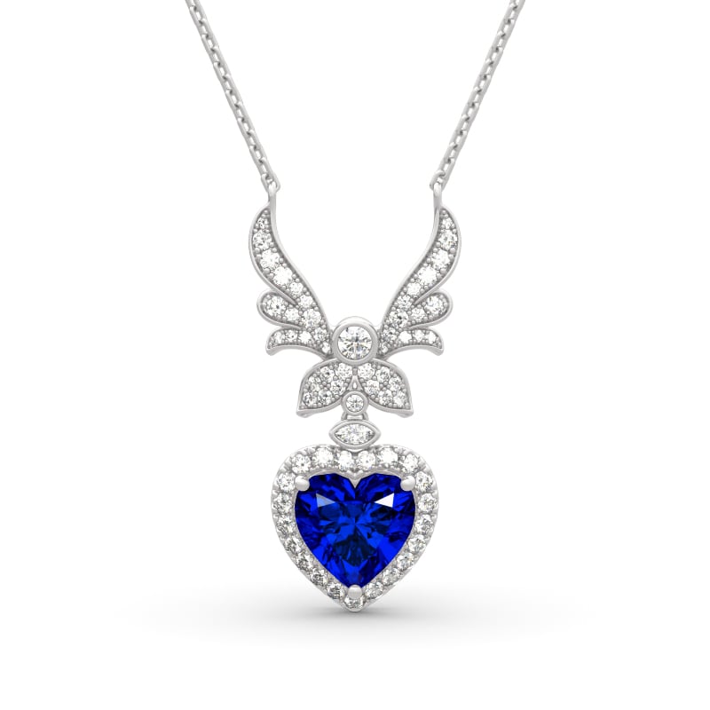 "Forever By My Side" Angel Wing Heart Cut Sterling Silver Necklace