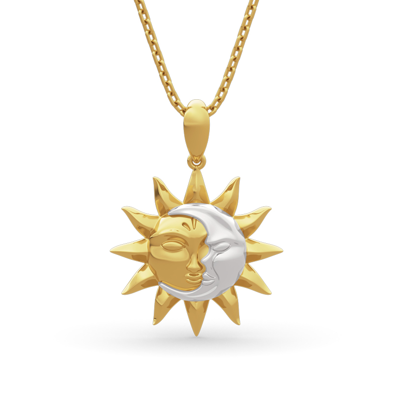 "Sun ＆ Moon" Two Tone Design Sterling Silver Necklace