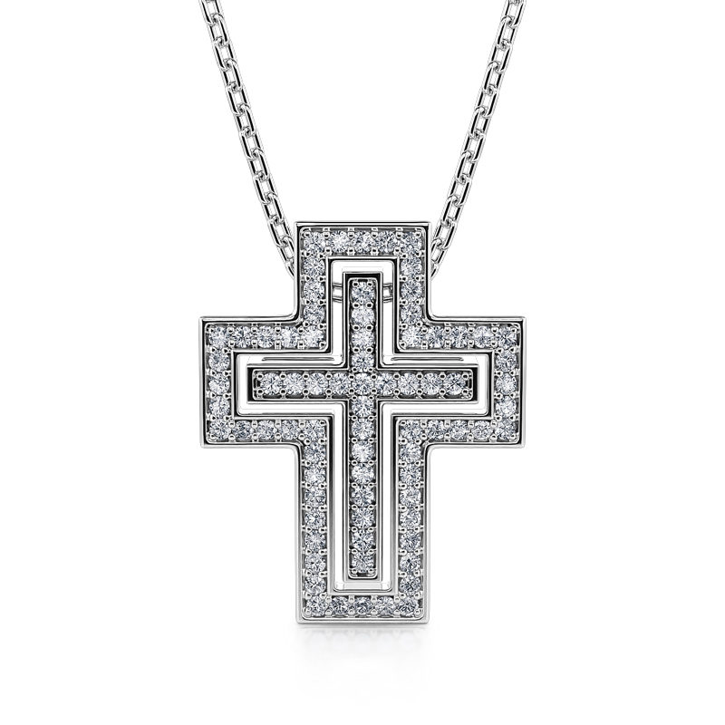 "Devoted Faith" Two Splittable Nested Cross Sterling Silver Necklace