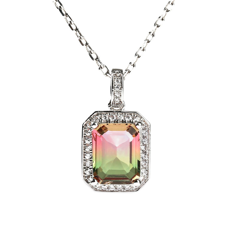 "One of a Kind" Emerald Cut Sterling Silver Watermelon Necklace