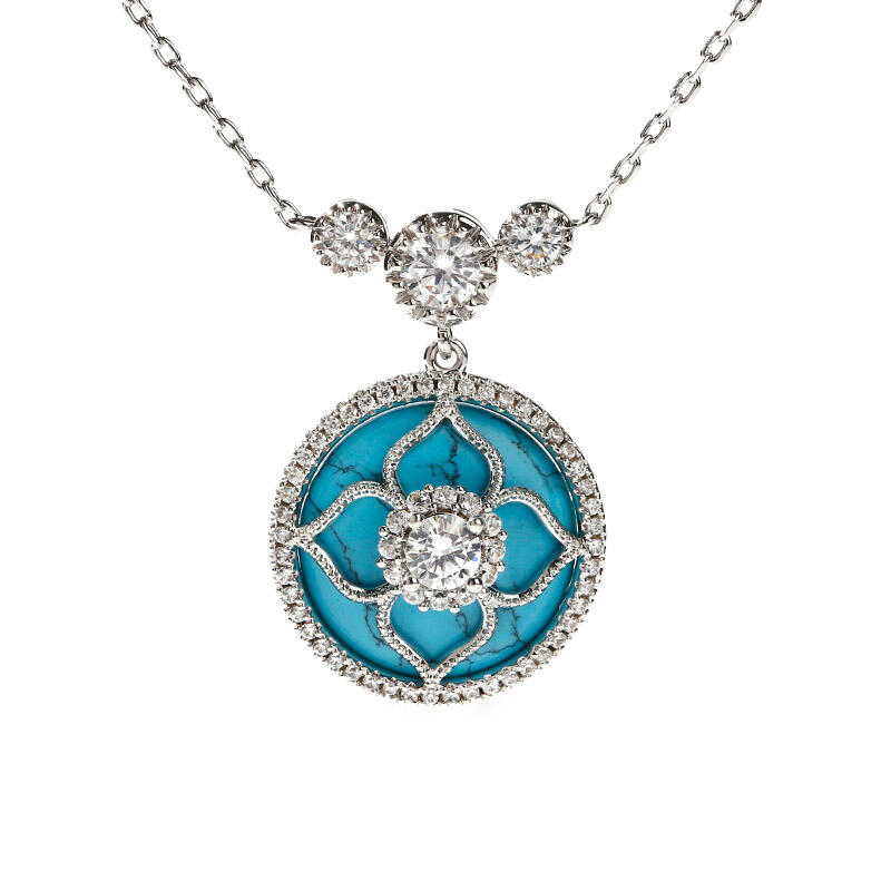 "Lucky Choice" Flower Turquoise Sterling Silver Necklace