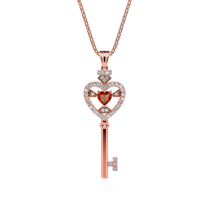"Brilliant Faith" Heart Key Sterling Silver Amulets Necklace
