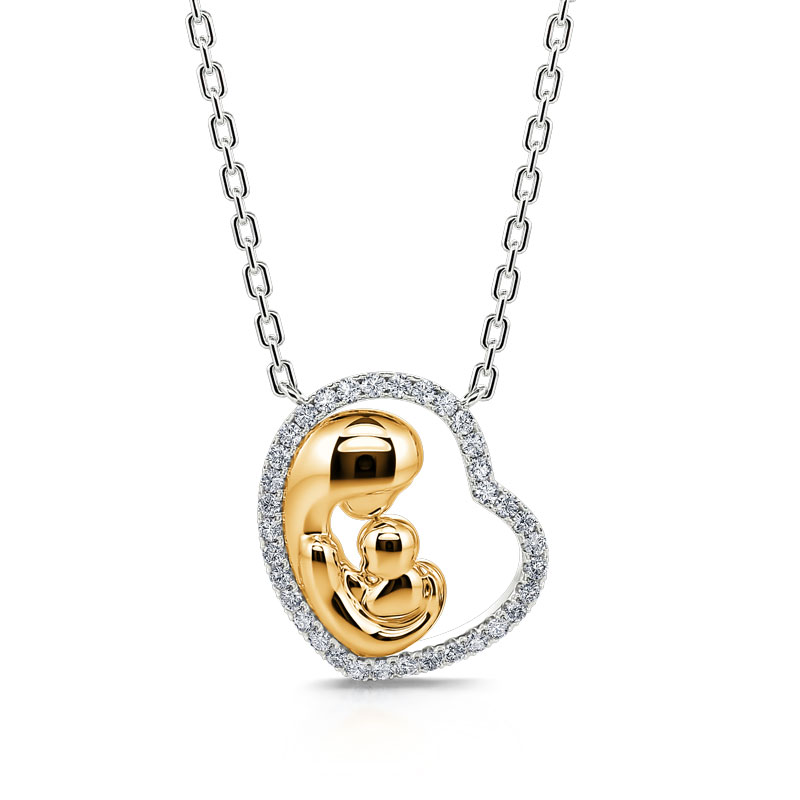 "Love Is a Great Fire" Mother & Baby Heart Sterling Silver Necklace