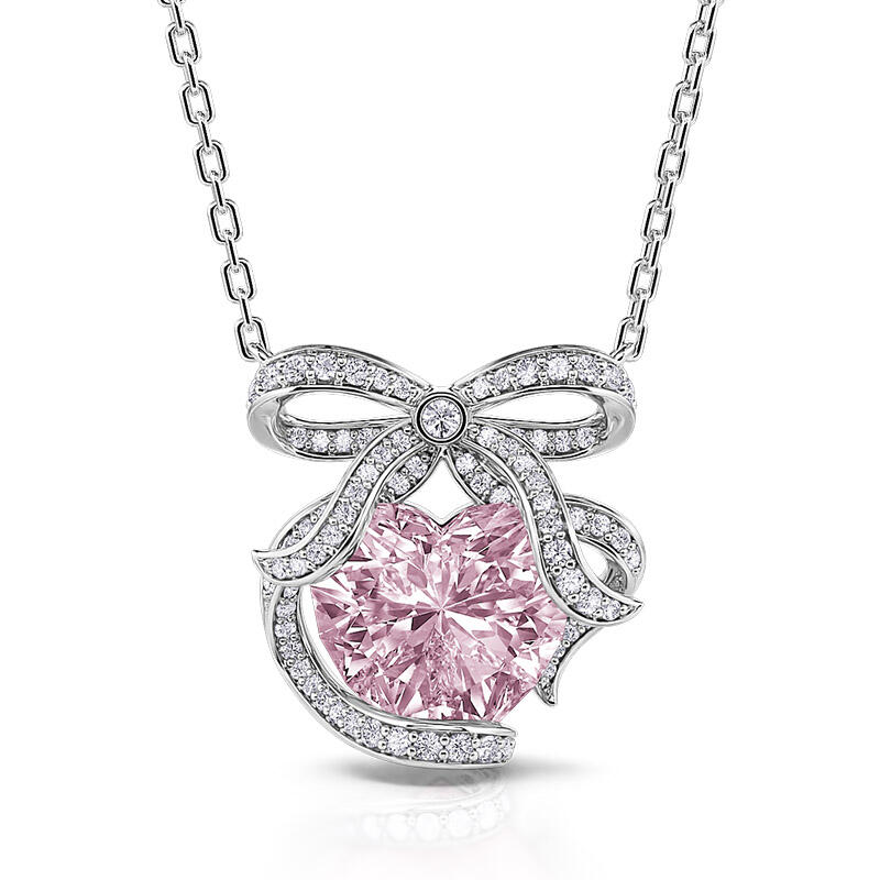 Bowknot Design Heart Cut Sterling Silver Necklace