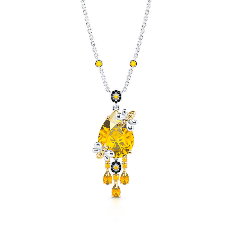 "Gather Honey" Pear Cut Bee Sterling Silver Necklace