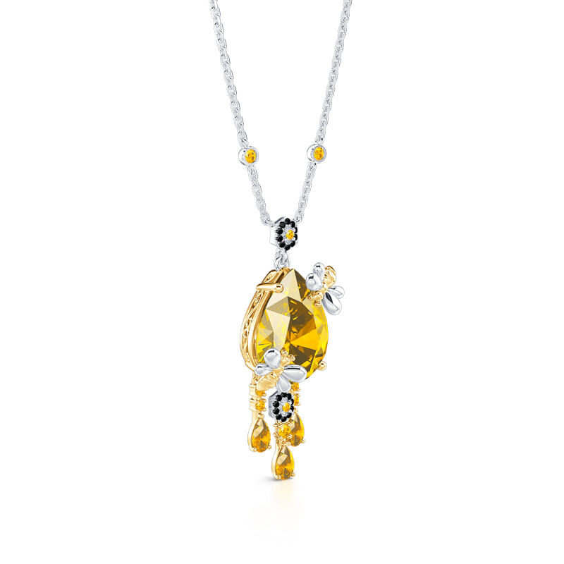 Juelvia "Gather Honey" Pear Cut Bee Sterling Silver Necklace