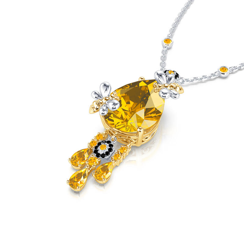 Juelvia "Gather Honey" Pear Cut Bee Sterling Silver Necklace