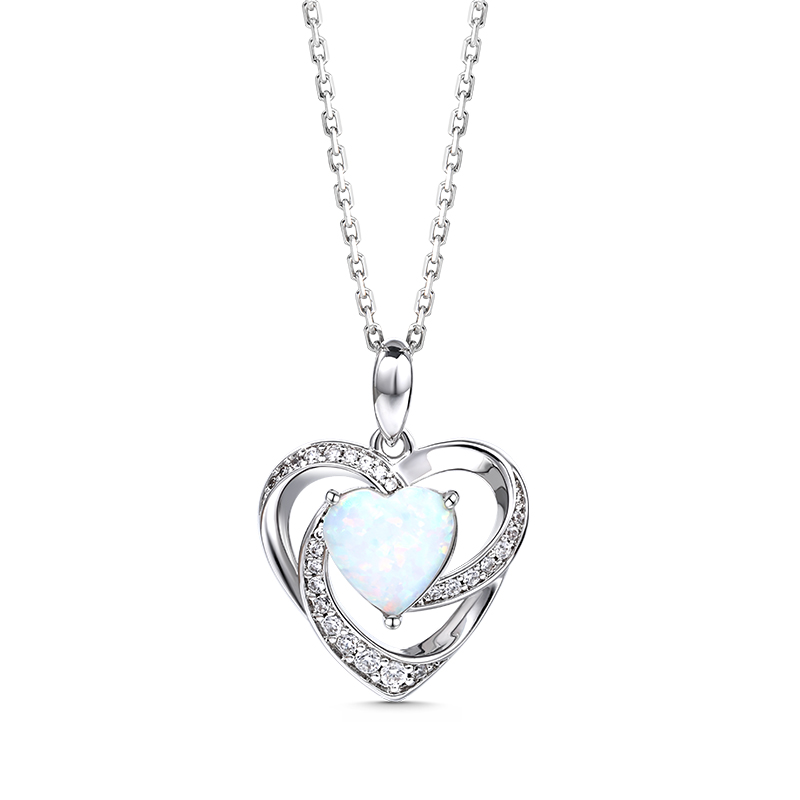 "Sparkles Heart" Opal Sterling Silver Necklace
