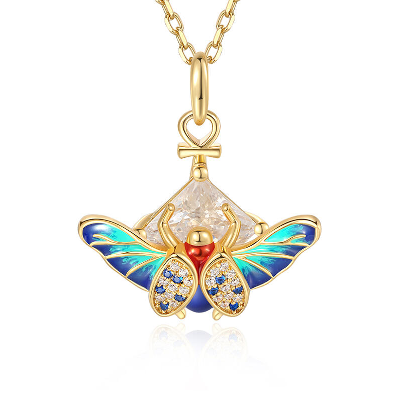 "Fearless Heart" Ankh Colorful Saint Beetle Enamel Necklace