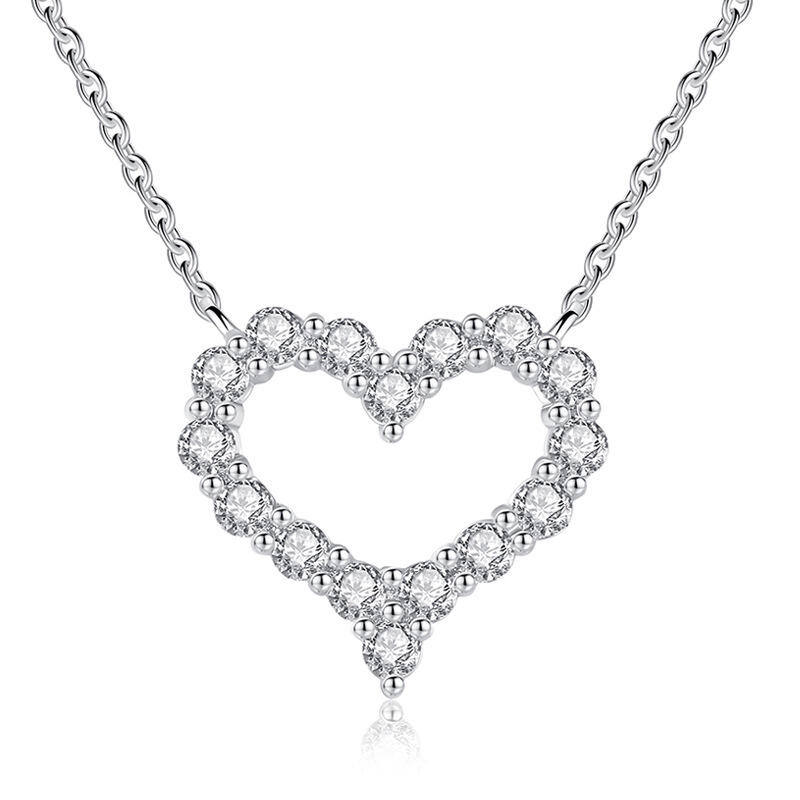 Simple Heart-shaped Round Cut Sterling Silver Necklace