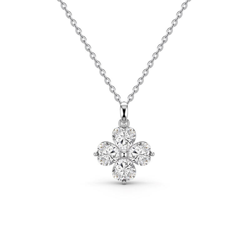 "Sparkling Dream" Four Leaf Clover Design Heart Cut Sterling Silver Necklace