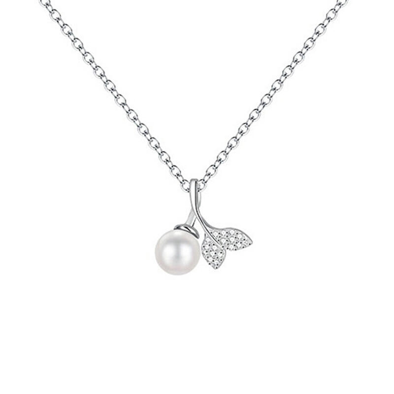 "Siren's Secret" Fishtail Design White Pearl Sterling Silver Necklace