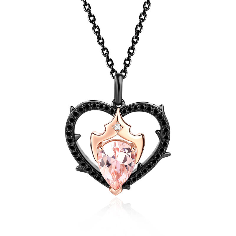 Classic Pink Pear Cut Black Heart Necklace Sterling Silver