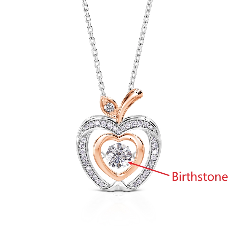 Juelvia Two Tone Hollow Apple Design Heart Necklace with Dancing Stone
