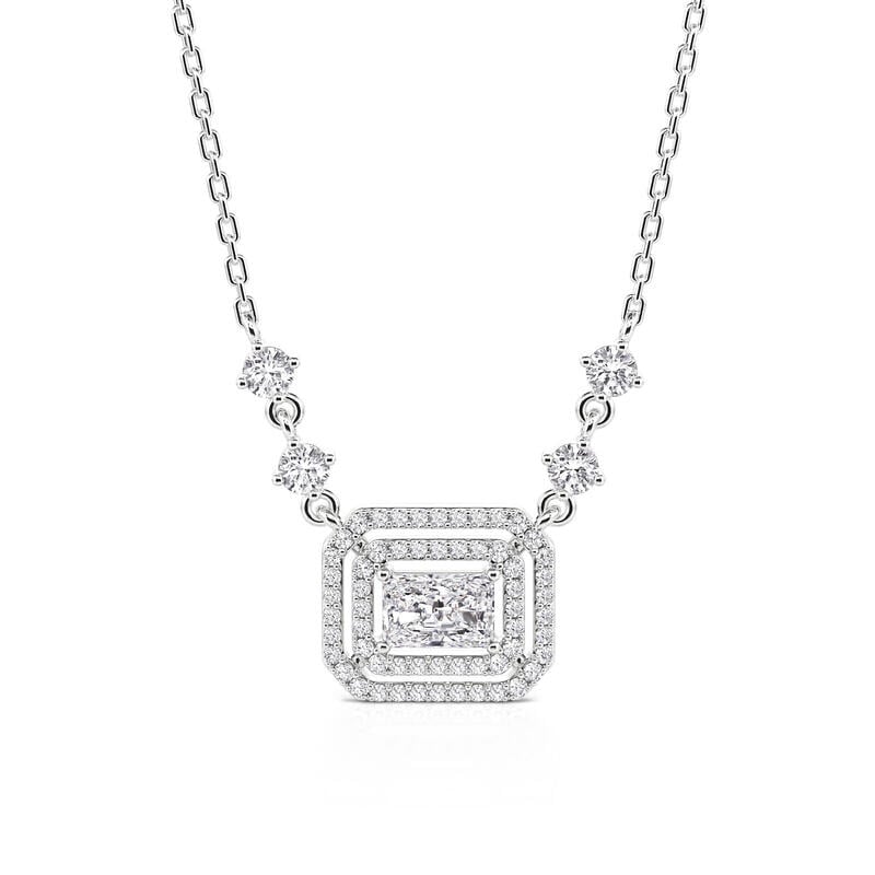 Classic Double Halo Necklace Sterling Silver