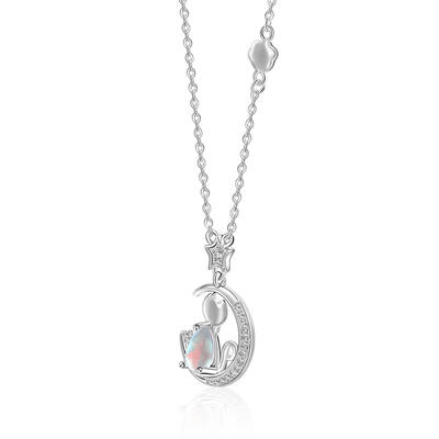 Juelvia Bent Moon Kitten Moonstone Necklace
