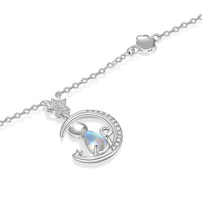 Juelvia Bent Moon Kitten Moonstone Necklace
