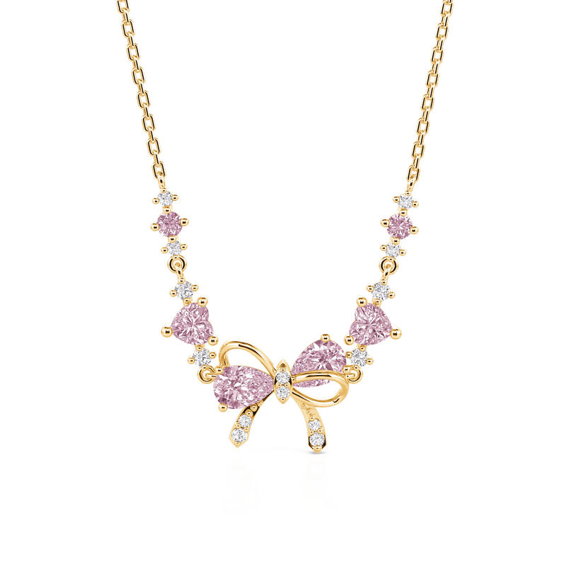 Charming Heart Gold Bow Necklace Sterling Silver