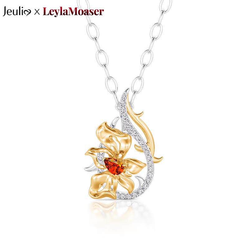 x Leyla "Floral of Thorns" Two Tone Twist Fashion Flower Necklace Sterling Silver