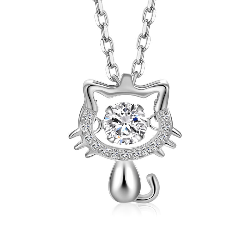 Hollow Cat Dancing Stone Necklace