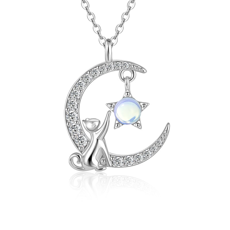 Moon Huggers Moonstone Cat Necklace