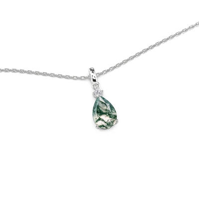 Juelvia Classic Pear Cut Moss Agate Pendant Necklace
