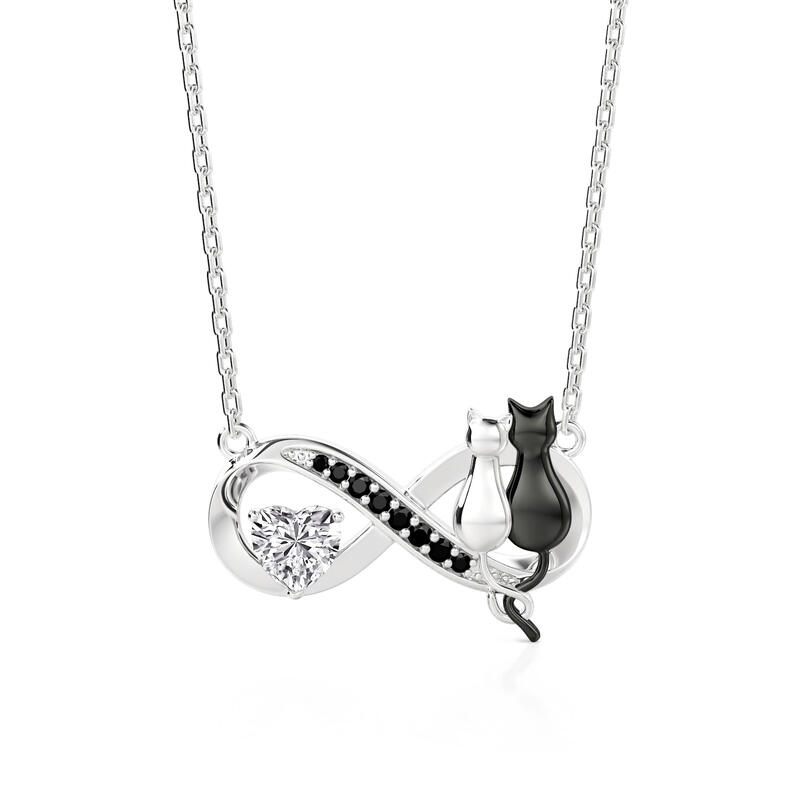 Infinity Couple Cat Necklace with Heart Stone