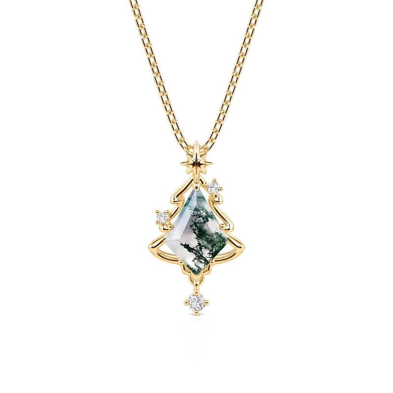 Holiday Tree Kite Moss Agate Necklace Sterling Silver