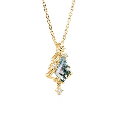 Juelvia Holiday Tree Kite Moss Agate Necklace Sterling Silver