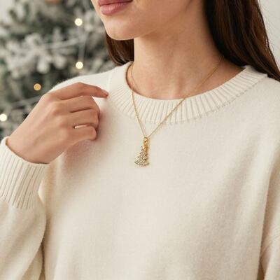 Juelvia Festive Tree Pendant Necklace Sterling Silver