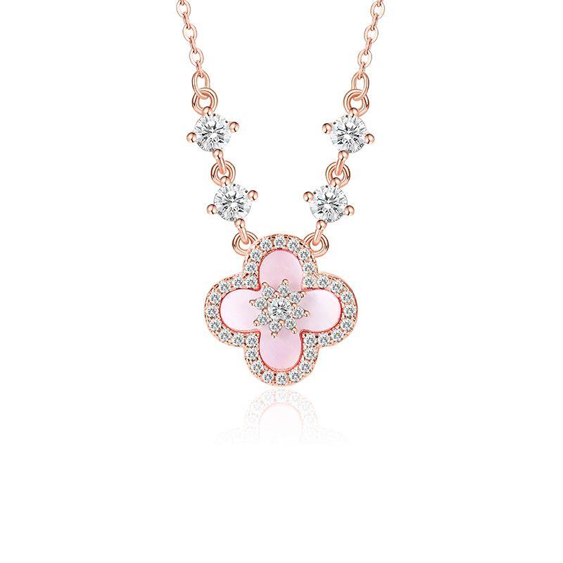 Pink Sakura Cherry Blossom Necklace Sterling Silver